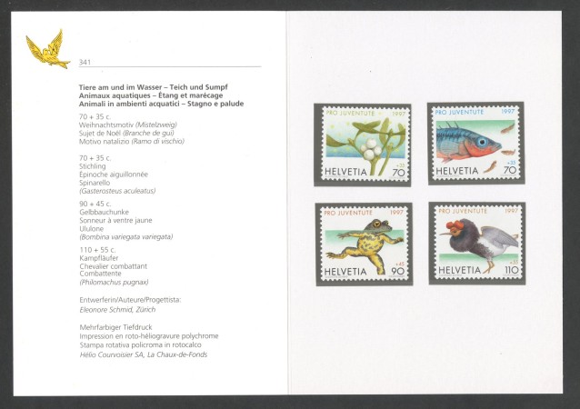 1997 - SVIZZERA - LOTTO/43509F - PRO JUVENTUTE FAUNA 4v . NUOVI - FOLDER