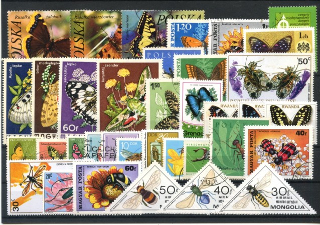 INSETTI - LOTTO/43105 - INSIEME DI35 FRANCOBOLLI DIFFERENTI TEMATICA  INSETTI/FARFALLE