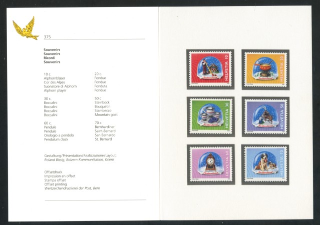 2000 - SVIZZERA - OGGETTI IN VETRO 6v. - NUOVI - FOLDER -  LOTTO/37329F