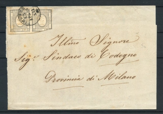 1862 - REGNO - LOTTO/43282 -  1 CENT. COPPIA SU BUSTA DA FIRENZE PER CODOGNO