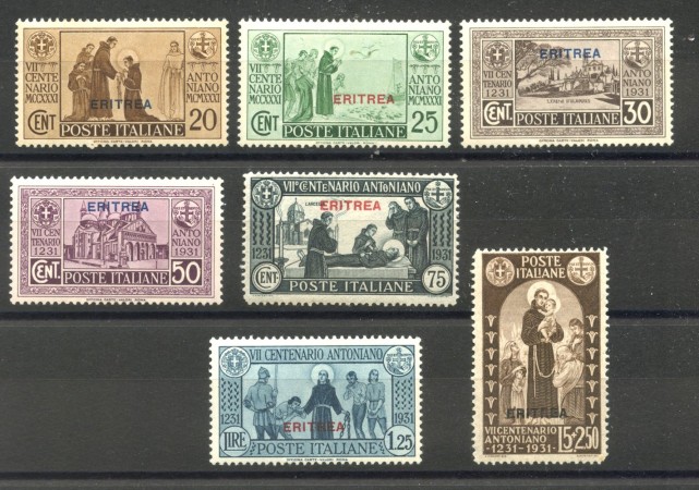 1931 - ERITREA - LOTTO/40724 - SANT'ANTONIO 7v. - NUOVI