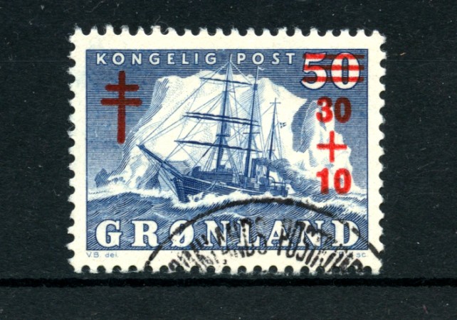 GROENLANDIA - 1958 - LOTTO/21964 - 30+10 su 50 o. AZZURRO ANTUTUBERCOLARE - USATO