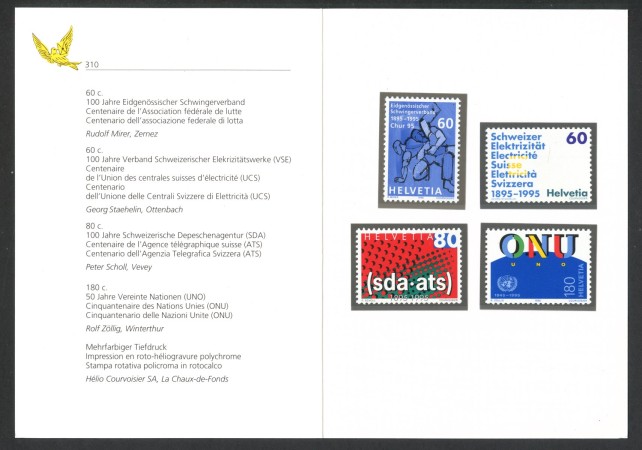 1995 - SVIZZERA - LOTTO/43474F - PROPAGANDA 4v . NUOVI - FOLDER