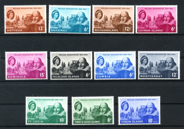 1964 - COLONIE INGLESI - LOTTO/43142 - 4° CENTENARIO DI WILLIAM SHAKESPEARE - 11v.  NUOVI
