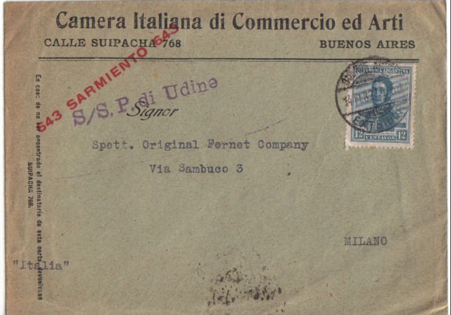 1921 - LOTTO/17337 - ARGENTINA - BUSTA PER MILANO