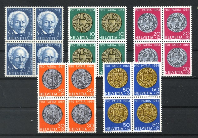 1964 - SVIZZERA - LOTTO/42899 - PRO PATRIA  5v. NUOVI IN QUARTINE