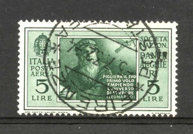 1932 - REGNO - LOTTO/40082 - 5 L. POSTA AEREA PRO SOCIETA' DANTE ALIGHIERI - USATO