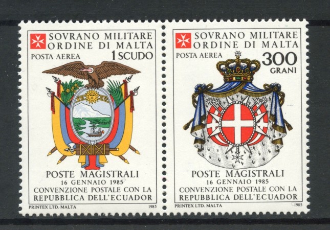1985 - SMOM - POSTA AEREA - CONVENZIONE CON L'ECUADOR 2v. - LOTTO/32492