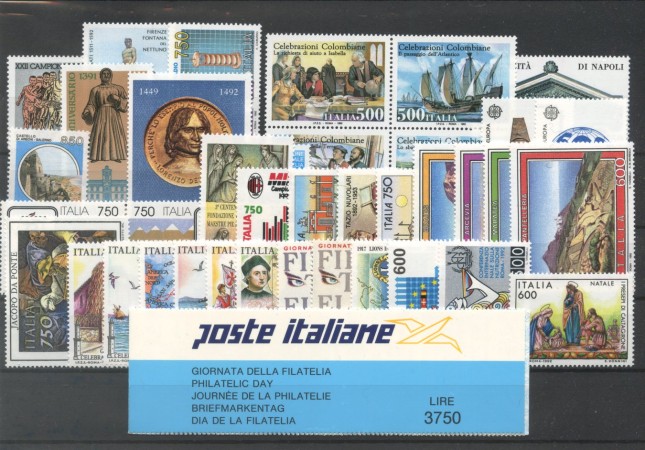1992 - REPUBBLICA - LOTTO/42584 - ANNATA COMPLETA 38 FRANCOBOLLI  + 6 FOGLIETTI NUOVI