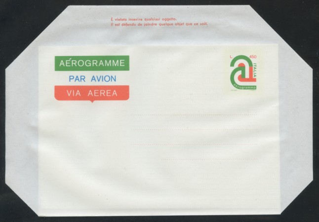 1982 - LOTTO/17080 - REPUBBLICA - 450 LIRE AEROGRAMMA TRICOLORE - NUOVO