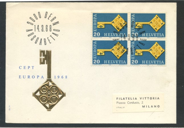 1968 - SVIZZERA - LOTTO/20456 - EUROPA QUARTINA BUSTA FDC