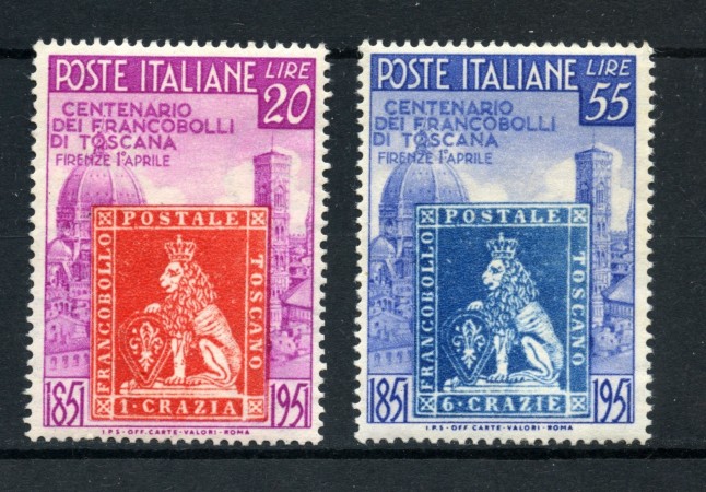 1951 - REPUBBLICA - CENTENARIO FRANCOBOLLI DI TOSCANA 2v. - NUOVI - LOTTO/30311