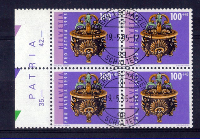 1995 - LOTTO/SVI1479QU - SVIZZERA - 100+40c. PRO PATRIA QUARTINA USATA