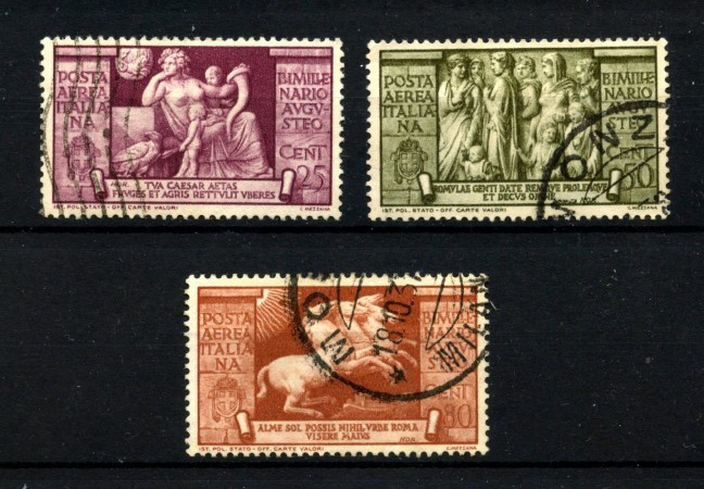 1937 - REGNO - LOTTO/47405 - 25/50/80 CENT. POSTA AEREA  AUGUSTO - USATI