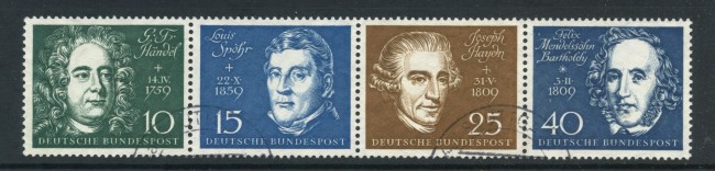 1959 - GERMANIA FEDERALE - LOTTO/43185 - BEETHOVEN HALLE STRISCIA DI 4v. - USATI