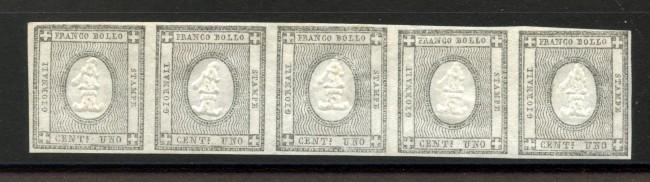 1861 - REGNO DI SARDEGNA - LOTTO/40263 - 1 Centesimo PER LE STAMPE STRISCIA DI 5 - NUOVI