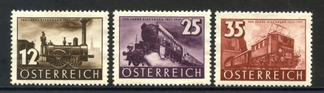 1937 - AUSTRIA - CENTENARIO FERROVIE 3v. LINGUELLATI - LOTTO/34049