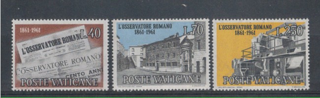 1961 - LOTTO/5877 - VATICANO - CENTENARIO OSSERVATORE ROMANO 3v. - NUOVI