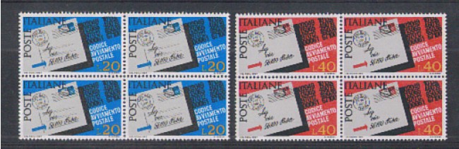 1967 - LOTTO/6469Q - REPUBBLICA - CODICE POSTALE QUARTINE