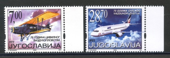 2002 - JUGOSLAVIA - AVIAZIONE CIVILE 2v. - NUOVI - LOTTO/35574