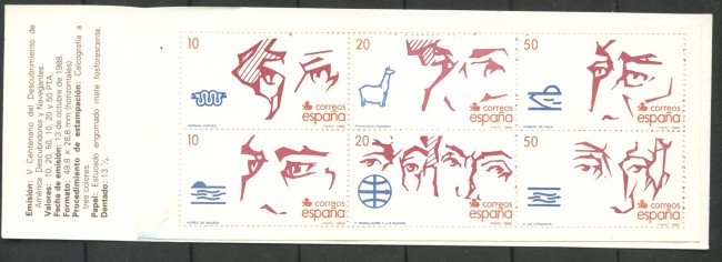 1988 - SPAGNA - SCOPERTA DELL'AMERICA 6v. - LIBRETTO NUOVI - LOTTO/35756