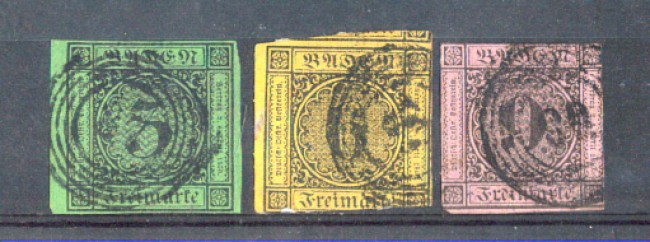 BADEN - 1851/58 - LOTTO/9937 -  INSIEME DI TRE VALORI USATI