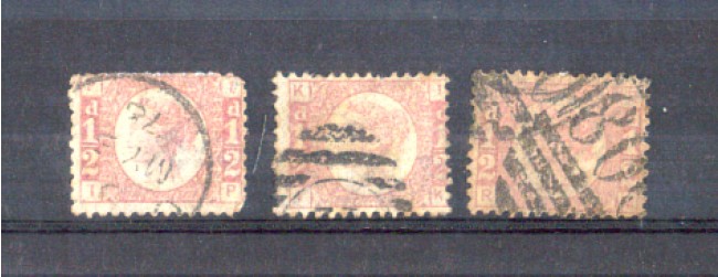 1870 - LOTTO/11193 - GRAN BRETAGNA - 1/2p. ROSSO CARMINIO INSIEME DI TRE ESEMPLARI - USATI