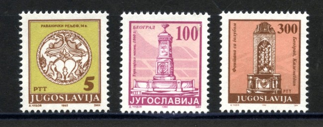 1992 - JUGOSLAVIA - LOTTO/38607 - POSTA ORDINARIA 3v. - NUOVI