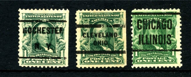 1902 - STATI UNITI - LOTTO/43563 - 1 cent. B.FRANKLIN - 3 ESEMPLARI PREOBBLITERATI 