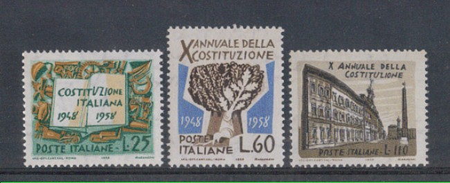 1958 - LOTTO/6330 - REPUBBLICA - COSTITUZIONE 3v.