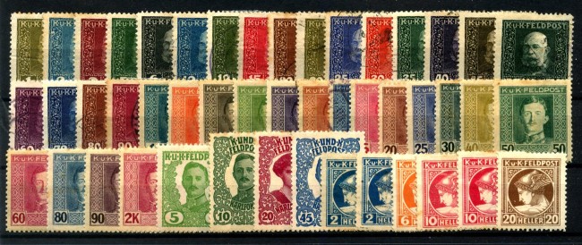 1915/16 - AUSTRIA FELDPOST - LOTTO/42889 - INSIEME DI 47 FRANCOBOLLI  USATI e/o LINGUELLATI