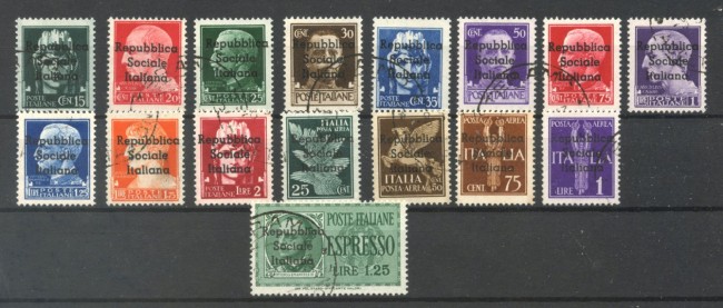 1944 - TERAMO - LOTTO/40132 - SOPRASTAMPATI REPUBBLICA SOCIALE 16v. - USATI