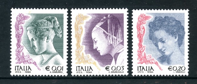 2002 - REPUBBLICA - DONNA NELL'ARTE 3v. - NUOVI - LOTTO/25595