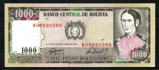 1982 -  BOLIVIA - 1000 PESOS  JUANA AZURDUY - LOTTO/30178
