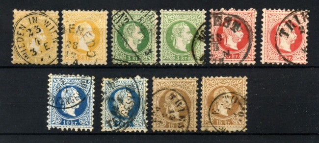 11867/1874 - AUSTRIA - LOTTO/43636 - EFFIGIE DI FRANCESCO GIUSEPPE INSIEME 10v. - USATI