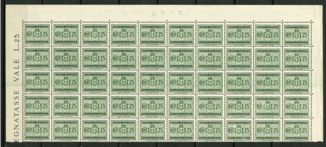 1945 - LOTTO/13649 - LUOGOTENENZA - 25c. SEGNATASSE BLOCCO DI 50 - NUOVI