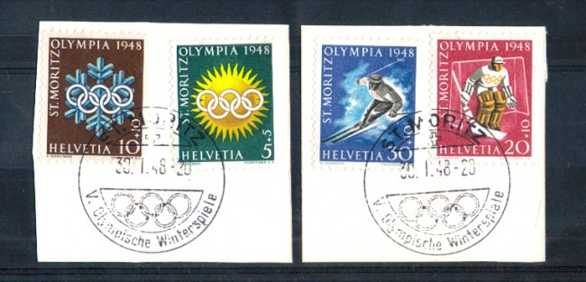 1948 - LOTTO/SVI452CPUF - SVIZZERA - OLIMPIADI DI ST. MORITZ 4v. - SU FRAMMENTO DI BUSTA