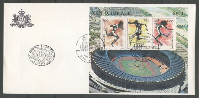 1988 - SAN MARINO - OLIMPIADI DI SEUL FOGLIETTO - BUSTA FDC - LOTTO/31794