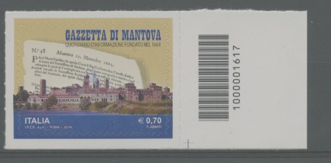 2014 - LOTTO/19167CB - REPUBBLICA - GAZZETTA DI MANTOVA - NUOVO CODICE A BARRE