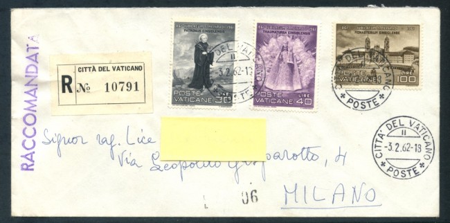 1961 - VATICANO - SAN MEINRADO 3v. - BUSTA RACCOMANDATA - LOTTO/25722