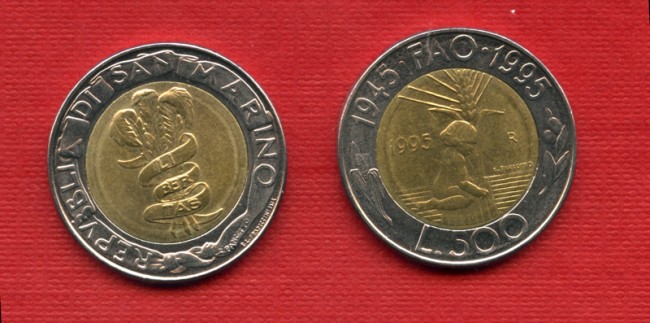 1995 - LOTTO/M16661 - SAN MARINO - 500 LIRE LOTTA ALLA FAME