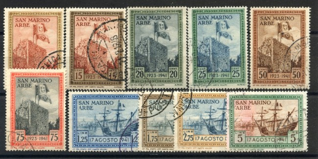 1942 - SAN MARINO - RICONSEGNA DELLA BANDIERA 10v. - USATI - LOTTO/36683