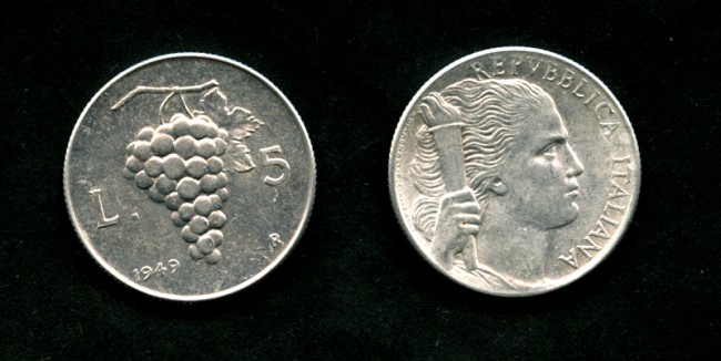 1949 - M16277 - REPUBBLICA - 5 LIRE UVA