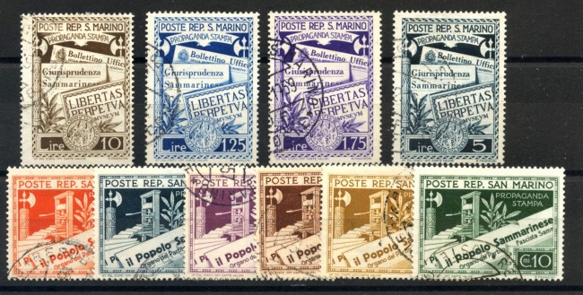 1943 - SAN MARINO - PROPAGANDA STAMPA 10v. - USATI - LOTTO/36682
