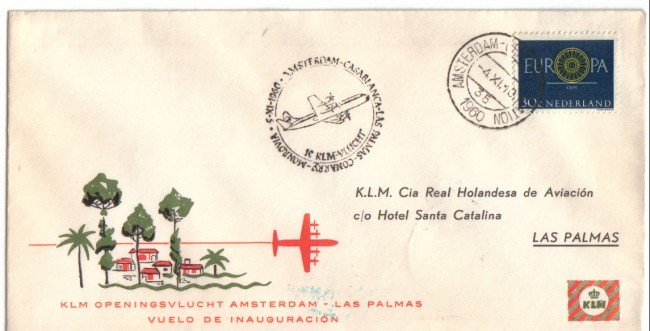 OLANDA - 1960 - LBF/3283 - VOLO INAUGURALE KLM AMSTERDAM/LAS PALMAS