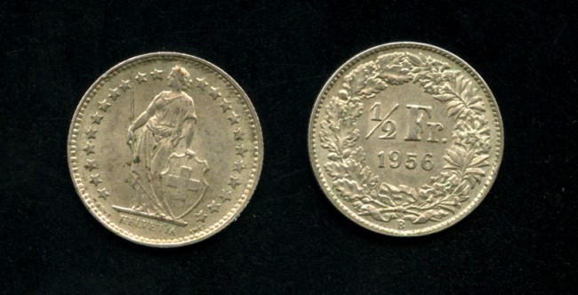 1956 - LOTTO/M15789 - SVIZZERA - 1/2 FRANCO  ARGENTO