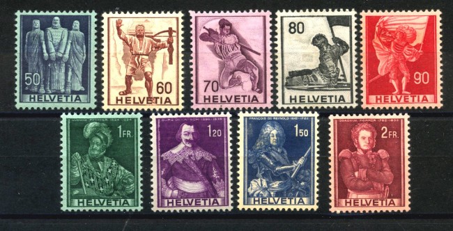 1941 - LOTTO/39365 - SVIZZERA - SOGGETTI STORICI 9v. - LINGUELLATI