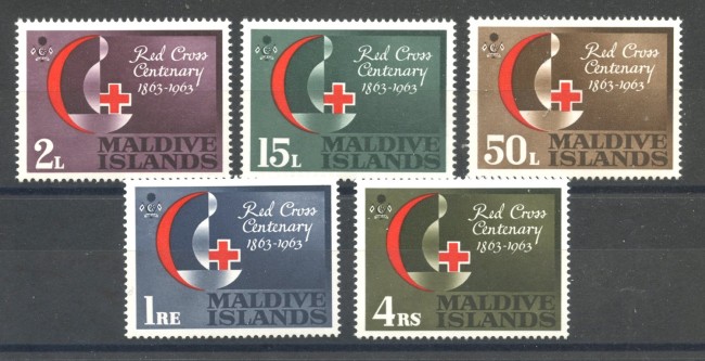 1963 - MALDIVE - LOTTO/38942 - CENTENARIO CROCE ROSSA 5v. - NUOVI