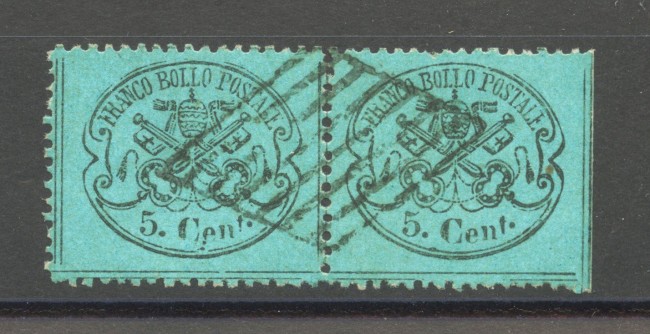1868 - STATO PONTIFICIO - LOTTO/40270 - 5 Cent. AZZURRO CHIARO - COPPIA USATI