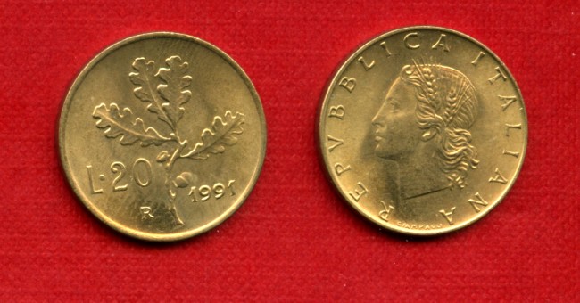 1991 - LOTTO/M21715 - REPUBLICA - 20 LIRE RAMO DI QUERCIA